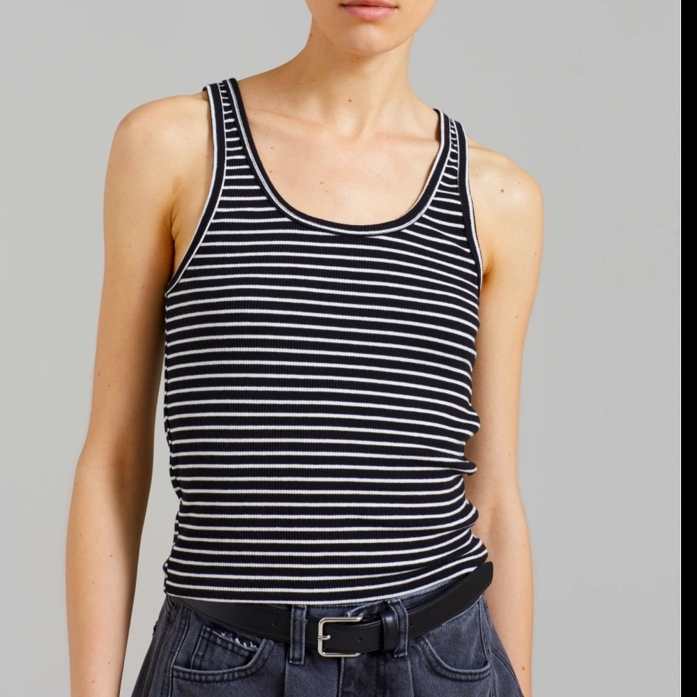 SO shirt - black/white striped scoop neck cropped tank